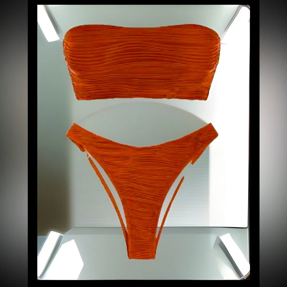 Sexy 2 Pc Bikini Rust Color Removable Pads & Shoulder Straps High Waist Sz S NWT